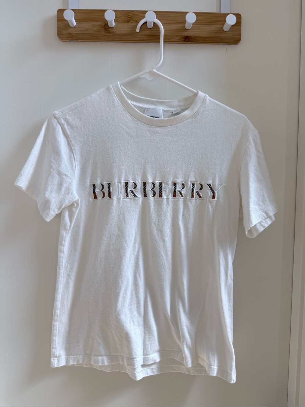 Authentic Burberry Women Embroidered Check Logo Cotton T-shirt XS